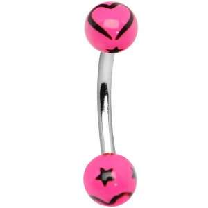  Black and Hot Pink Starred Heart Eyebrow Ring: Jewelry