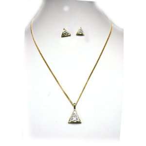  Delicate Gold Chain with Rhinestone Pyramid Charm Necklace 