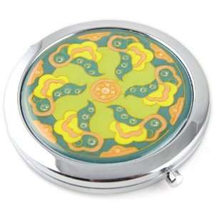 Sacred Flower Gel Inlay   Steel Compact Pocket Mirror With Regular And 