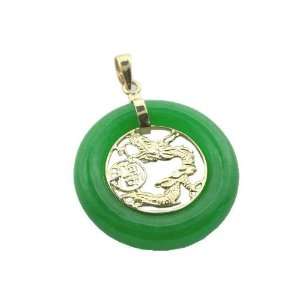  Green Jade Fortune Dragon Pendant, 14k Gold: Jewelry