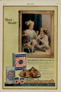 1920 PILLSBURYS FLOUR AD / BRAN MUFFINS BOY GIRL SCENE  