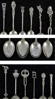 12 Sterling Silver Souvenir Spoons Various Locations Chicago London 