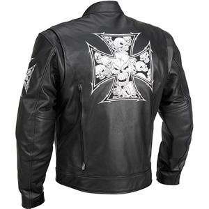  River Road Iron Cross & Skull Leather Jacket   52/Black 