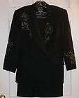 SUZELLE womens 3 piece black WOOL skirt pant suit sz 4 jacket blazer 