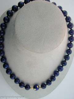 11mm Round Dark Blue Lapis lazuli Necklace 14K Clsp 18  