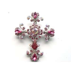  Elegantly Decorated Rose Rhinestone Cross Pin Brooch 