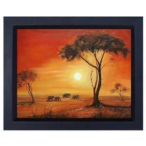  Framed Hand Painted Oil Art Sunset on the Horizon: Home 