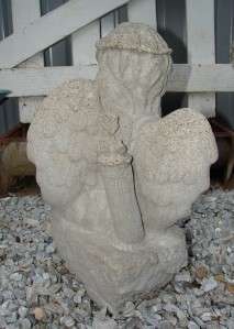 Vintage Concrete Cupid Cherub W/Bunny Statue Yard Art  