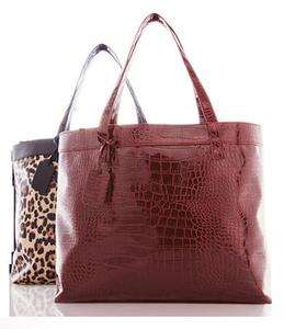 NEW Fall 2011 Neiman Marcus Leopard Print Faux Croc Leather Tote Bag 