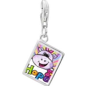   925 Sterling Silver Hope Hippo By Amber Photo Rectangle Frame Charm