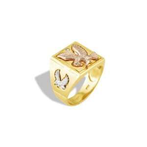    Mens 14k White Rose Yellow Gold Eagle CZ Square Ring Jewelry