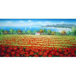  Seaside Red Poppies Oil Painting 24 x 48 inches