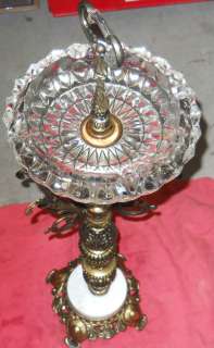 Vintage 1930s or 40s Smoking Stand Crystal Brass + Marble Ornate 