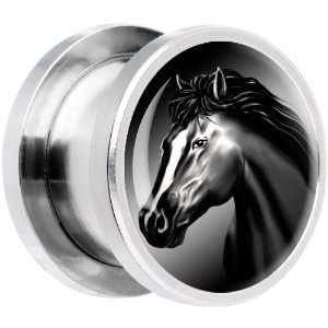  1/2 Steel Black And White Horse Screw Fit Plug: Jewelry