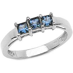 Silver Genuine Blue Sapphire 3 stone Ring  