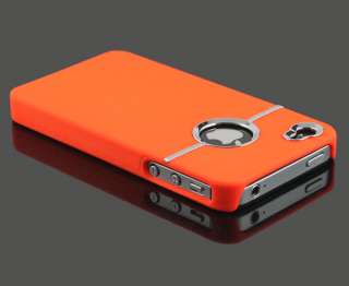   Hard Back Cover Case Skin With CHROME FOR Apple iPhone 4 4G 4th Orange