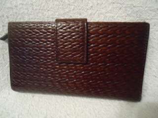 classic mundi brown weaved leather checkbook womens wallet  