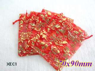 Red /gold Rose Organza Wedding Favor Gift Bags Pouches/ Premium 