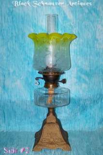 1800’s English Oil/Kerosene Parlor Lamp w/Yellow Frost Shade **