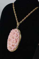   CHINESE 925 SILVER CARVED PINK ANGEL SKIN CORAL FLOWER PENDANT  