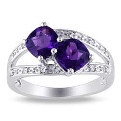 Sterling Silver Amethyst and Diamond Ring  Overstock