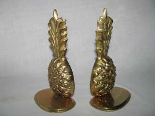 VINTAGE DECORATIVE CRAFTS HAND CRAFTED BRASS PINEAPPLE FRUIT BOOKENDS 