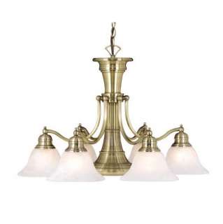 NEW 6 Light Chandelier Lighting Fixture, Antique Brass, White 