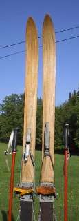 VINTAGE Wooden Skis 73 Wood Skiis + Bamboo Ski Poles  