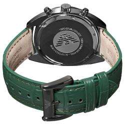 Emporio Armani Mens Sport Green Leather Strap Watch  Overstock