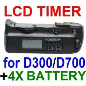  LCD Timer Battery Grip for NIKON D300 D700 + 4X EN EL3E 