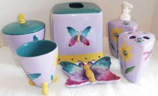 Butterfly & Dragonfly 6 Pc.Ceramic Bathroom Set Purple  