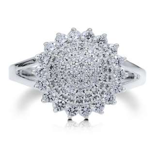 STERLING SILVER 925 SUNFLOWER MICROPAVE CUBIC ZIRCONIA CZ FASHION RING 