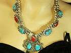 Turquoise Coral 925 Sterling Silver Bear Necklace  