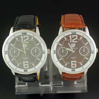2pcs Mens leather fashion large quartz watch,M5 BN  