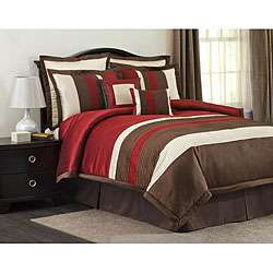 Lush Decor Red/ Brown Modern Stripe 8 piece Comforter Set   