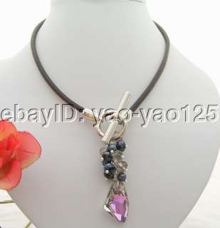 Stunning Black Pearl&Genuine Swarovski Crystal Necklace