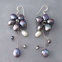   Dreamy Nature Black Pearl Flower Earrings (Thailand)  Overstock