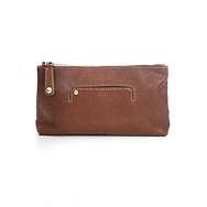 19905 auth TODS brown patinated leather Vanity Case Clutch Bag  