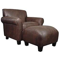 Mira Brown Leather Arm Chair and Ottoman  