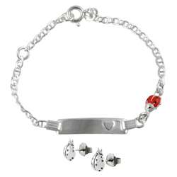 Sterling Silver Lady Bug Childrens Bracelet/ Earring Set   