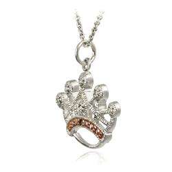 Rose Gold over Sterling Silver Champagne Diamond Accent Crown Necklace 