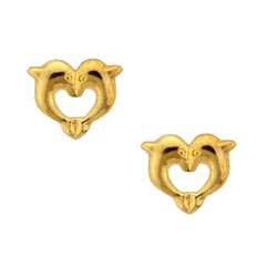 14k Yellow Gold Kissing Dolphin Earrings  Overstock