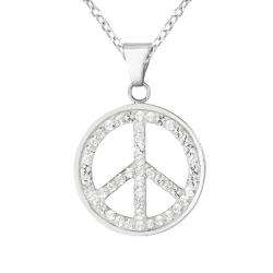 Sterling Silver Crystal Peace Sign Necklace  Overstock