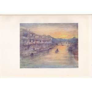  1905 Original Print On the Great Canal, Osaka from Japan 