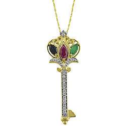 10k Gold Gemstone and Diamond Key Necklace  