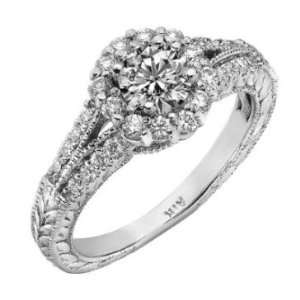 14K White Gold Round Diamond Millgrain Edge Engagement Ring Antique 