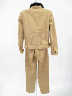 WORTH Tan Fur Trim Blazer Pants Suit Outfit Sz 2 0  
