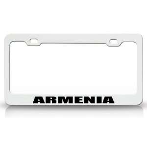 ARMENIA Country Steel Auto License Plate Frame Tag Holder White/Black