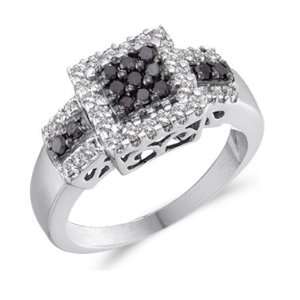 Black & White Diamond Ring 14k White Gold Womens Anniversary (1/2 CTW 