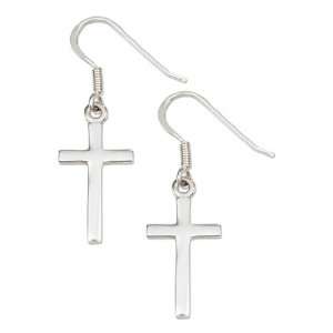   Silver High Polished Plain Cross Earrings on French Wires: Jewelry